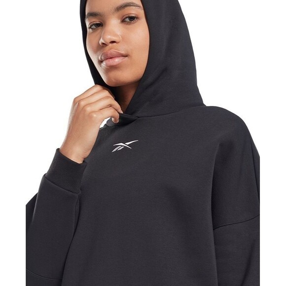 Reebok Women's Lux Oversized Pullover Sweatshirt Hoodie Logo Black M - Picture 2 of 5